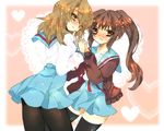  bad_id bad_pixiv_id blush brown_eyes brown_hair cardigan genderswap genderswap_(mtf) harenotihimawari holding_hands kita_high_school_uniform koizumi_itsuki_(female) kyonko long_hair multiple_girls one_eye_closed pantyhose ponytail school_uniform serafuku suzumiya_haruhi_no_yuuutsu thighhighs 