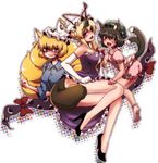  animal_ears bloomers cat_ears chen eyes fox_ears gap high_heels leaf leaf_on_head lingerie multiple_girls multiple_tails pajamas raccoon_ears raccoon_tail shoes socks tail touhou underwear urita_(vivivinicol) yakumo_ran yakumo_yukari 