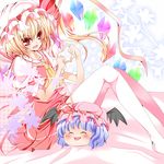  :d ^_^ ^o^ bad_id bad_pixiv_id blush closed_eyes crystal demon_wings disembodied_head flandre_scarlet flower hat heart heart_hands looking_at_viewer mob_cap nanase_nao open_mouth puffy_short_sleeves puffy_sleeves red_eyes remilia_scarlet short_sleeves smile solo thighhighs touhou white_legwear wings yukkuri_shiteitte_ne 