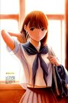  absurdres ai_ai_gasa anegasaki_nene backlighting bag brown_hair highres keychain love_plus megami megami_creators mino_tarou mole mole_under_eye official_art parted_lips scan school_bag school_uniform serafuku short_hair skirt solo 