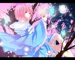  bad_id bad_pixiv_id cherry_blossoms flower frills full_moon legs letterboxed moon mutsuki_(ama245) night night_sky no_hat no_headwear open_mouth petals pink_eyes pink_hair saigyouji_yuyuko short_hair sitting sky solo touhou tree wallpaper wide_sleeves 