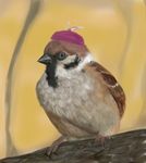  bad_pixiv_id bird eurasian_tree_sparrow hat kageji mystia_lorelei mystia_lorelei_(bird) no_humans realistic sitting sparrow touhou 
