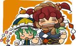  bad_id bad_pixiv_id chibi green_hair hair_bobbles hair_ornament hat kagami_mochi kawanabe multiple_girls onozuka_komachi red_hair shiki_eiki short_hair touhou 