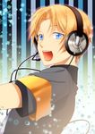  bad_id bad_pixiv_id blonde_hair blue_eyes headphones headset male_focus necktie smile solo suiga_sora upper_body utau utility_pole_(artist) 