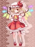  ;d blonde_hair flandre_scarlet full_body glowing glowing_wings hat mary_janes moru one_eye_closed open_mouth pointing pointing_at_self ponytail red_eyes shoes short_hair side_ponytail smile solo standing touhou wings 
