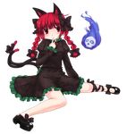  animal_ears bad_id bad_pixiv_id braid cat_ears cat_tail full_body hair_ribbon highres kaenbyou_rin kt2 multiple_tails red_eyes red_hair ribbon short_hair solo tail touhou transparent_background twin_braids twintails 