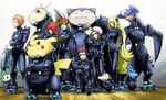  5boys agakunoda chikorita clothed_pokemon cosplay crossover cyndaquil dragonite epic gantz gantz_suit garchomp gen_1_pokemon gen_2_pokemon gen_4_pokemon gold_(pokemon) h-gun hat kotone_(pokemon) multiple_boys multiple_girls ookido_green parody pikachu pokemon pokemon_(creature) pokemon_(game) pokemon_dppt pokemon_frlg pokemon_hgss red_(pokemon) red_(pokemon_frlg) shirona_(pokemon) silver_(pokemon) snorlax totodile wataru_(pokemon) x-gun x-rifle 