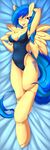  absurd_res anthro blue_hair breasts cleavage clothed clothing cutie_mark dakimakura_design equine fan_character female fur hair hi_res looking_at_viewer lying mammal multicolored_hair my_little_pony nude on_back one-piece_swimsuit one_eye_closed pegasus rainbowscreen silvia_windmane smile solo swimsuit teeth tongue tongue_out two_tone_hair wings wink yellow_fur 