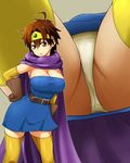  :o arioarimura belt breasts brown_eyes brown_gloves brown_hair circlet commentary_request dragon_quest dragon_quest_iii dress elbow_gloves from_below gloves hand_on_hip large_breasts looking_at_viewer mtu_virus multiple_views panties pantyshot roto short_hair solo_focus thighhighs underwear upskirt white_panties yellow_gloves yellow_legwear 