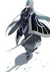  beads blue_hair closed_eyes japanese_clothes katana kousetsu_samonji male_focus nomuo_(shiromi) solo sword touken_ranbu weapon 