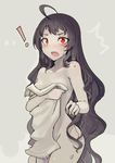  /\/\/\ 1girl ahoge black_hair blush covering grey_background grey_towel isolated_island_oni kantai_collection long_hair looking_at_viewer nude_cover open_mouth pov red_eyes shinkaisei-kan solo surprised towel very_long_hair walk-in walzrj wavy_hair wet 
