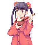  aoki_hagane_no_arpeggio black_hair bowl chopsticks coat eating food long_hair mochi red_eyes solo tsuchimata twintails zuikaku_(aoki_hagane_no_arpeggio) 