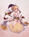  andira_(granblue_fantasy) animal_ears bare_shoulders barefoot blonde_hair blush breasts cloud detached_sleeves erune fang flying_nimbus granblue_fantasy hair_ornament monkey_ears monkey_tail open_mouth red_eyes rorona_s. short_hair sideboob small_breasts solo staff straddling sweatdrop tail 
