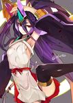  armpits blazblue blazblue:_central_fiction detached_sleeves hyakuhachi_(over3) mikado_(blazblue) purple_hair red_eyes solo thighhighs 