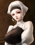  breasts fate/stay_night fate_(series) large_breasts leysritt limgae lipstick maid maid_headdress makeup red_eyes red_lipstick sidelocks solo upper_body white_hair 