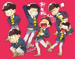  arms_behind_head brown_hair child closed_eyes dated expressions heart heart_in_mouth laughing male_focus matching_outfit multiple_boys open_mouth osomatsu-kun ringorenji sextuplet_(osomatsu-kun) smile surprised wing_collar 