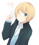  bad_id bad_pixiv_id blazer blonde_hair blush heart highres jacket kohinata_hozumi male_focus one_eye_closed prince_of_stride rusapoko shirt solo sweater v 