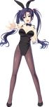  1girl absurdres animal_ears bare_shoulders blue_eyes blue_hair bunny_ears bunnysuit full_body high_heels highres looking_at_viewer necktie open_mouth pantyhose saeki_hokuto smile solo transparent_background twintails wrist_cuffs 