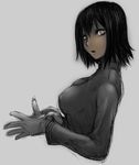  akitsu_maru_(kantai_collection) black_hair breasts dark_skin gloves grey_background grey_eyes kantai_collection medium_breasts nikubanare parted_lips short_hair simple_background sketch solo 