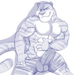  aaron_(artist) anthro disney erection erection_under_clothes feline male mammal muscular penis_outline solo stripper_tiger_(zootopia) tiger zootopia 