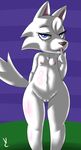  2016 animal_crossing blue_eyes breasts female fur mammal nintendo nipples nude pussy simple_background smile solo video_games virate-chip white_fur whitney 