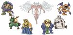  adramelech_(fft) angel_wings bat_wings beard boots breasts clenched_hands closed_eyes cuchulainn_(fft) expressionless facial_hair final_fantasy final_fantasy_tactics fingerless_gloves gloves hashmal head_wings highleg highres koume-i leotard long_hair monster muscle red_legwear sharp_teeth silver_hair simple_background teeth thigh_boots thighhighs toeless_legwear ultima_(fft) white_background white_hair wiegraf_folles wings 