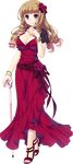  1girl absurdres bracelet breasts brown_hair choker cleavage collarbone dress drill_hair flower full_body hair_flower hair_ornament highres honoue_maki jewelry large_breasts long_hair looking_at_viewer necklace open_mouth purple_eyes saeki_hokuto solo transparent_background 
