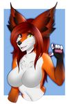  anthro breasts canine chest_tuft fangs featureless_breasts female fox half-closed_eyes kammymau looking_at_viewer mammal navel nude open_mouth simple_background smile solo teeth tongue tuft 
