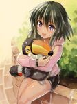  bird blush brazil brazilian dark_skin edobox hug idolmaster idolmaster_cinderella_girls natalia_(idolmaster) open_mouth purple_eyes short_hair smile solo stuffed_animal stuffed_toy toucan 