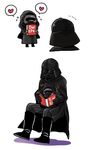  2boys armor blush book boots cape chibi cyborg darth_vader gloves grandfather_and_grandson heart helmet highres hood kylo_ren mask multiple_boys reading science_fiction sith sitting sitting_on_lap sitting_on_person spoilers spoken_heart star_wars star_wars:_the_force_awakens time_paradox younger 