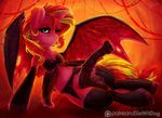  2016 animal_genitalia animal_penis balls bra clothed clothed_feral clothing demon digital_media_(artwork) dimwitdog equestria_girls equine equine_penis erection feral hair horn legwear lingerie long_hair mammal multicolored_hair my_little_pony one_eye_closed patreon penis solo stockings sunset_shimmer_(eg) translucent transparent_clothing two_tone_hair underwear unicorn vein wings 