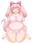  :d ^_^ barefoot big_belly blush bow bra breasts chemise closed_eyes fat feet hair_bow highres kurokaze_no_sora large_breasts open_mouth original panties pink_bra pink_panties round_teeth see-through smile solo tail teeth thick_thighs thigh_gap thighs toes twintails underwear underwear_only wide_hips 