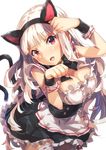  animal_ears bad_id bad_pixiv_id breasts cat_ears cat_tail cleavage commentary_request fake_animal_ears hairband highres idolmaster idolmaster_(classic) long_hair maid medium_breasts narumi_arata paw_pose purple_eyes shijou_takane silver_hair solo tail thighhighs 