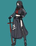  ban belt black_hair boots cosplay genderswap genderswap_(mtf) glasses gloves hair_ornament hairclip hand_on_hip highres kylo_ren kylo_ren_(cosplay) long_hair looking_at_viewer mask pale_skin side_slit sketch solo star_wars sword thigh_boots thighhighs weapon 