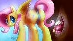  2016 animal_genitalia animal_pussy big_macintosh_(mlp) black_and_white butt clothing colored cutie_mark dock duo equine equine_pussy eyes_closed feathered_wings feathers female feral fluttershy_(mlp) friendship_is_magic hair long_hair macro male male/female mammal micro monochrome my_little_pony panties pegasus pink_hair pussy smile sugahbite unbirthing underwear vore wings 