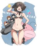  :d ^_^ ahoge akiyama_yukari ass_visible_through_thighs ban bangs bikini black_gloves black_hair blunt_bangs breasts brown_eyes brown_hair closed_eyes detached_collar girls_und_panzer gloves grey_bikini groin ground_vehicle hairband highres isuzu_hana kneeling long_hair looking_at_viewer military military_vehicle motor_vehicle multiple_girls navel necktie nishizumi_miho open_mouth orange_hair panzerkampfwagen_iv reizei_mako salute short_hair small_breasts smile swimsuit takebe_saori tank 