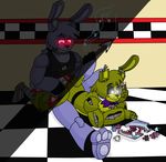  2015 animatronic avj_(artist) bonnie_(fnaf) five_nights_at_freddy&#039;s five_nights_at_freddy&#039;s_4 glowing glowing_eyes lagomorph machine mammal plushtrap_(fnaf) rabbit robot video_games 