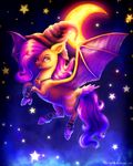  2015 9de-light6 abstract_background equine fangs female feral flutterbat_(mlp) fluttershy_(mlp) friendship_is_magic fur hair hat hi_res jewelry looking_at_viewer mammal membranous_wings moon my_little_pony necklace pegasus pink_hair red_eyes solo star wings wizard_hat yellow_fur 