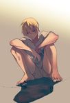 ant bad_id bad_pixiv_id barefoot blonde_hair blue_eyes bug christopher_valzelide insect looking_down male_focus moth rokuji shorts silverio_vendetta solo squatting 