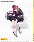  bison_cangshu black_dress cannon caterpillar_tracks dress full_body hand_on_own_face hat looking_at_viewer mecha_musume military_hat mini_hat official_art panzer_iii_ausf_l_(panzer_waltz) panzer_waltz personification purple_eyes purple_hair shadow solo tachi-e tank_turret thighhighs twintails watermark 