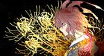  commentary_request fire flower fujinohara_akihira hair_bobbles hair_ornament japanese_clothes onozuka_komachi profile red_hair solo spider_lily touhou two_side_up upper_body 