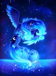  2015 9de-light6 blue_feathers blue_fur blue_hair cutie_mark equine eyes_closed feathered_wings feathers female feral flying friendship_is_magic fur glowing hair hi_res horn mammal my_little_pony princess_luna_(mlp) sky solo spread_wings star winged_unicorn wings 
