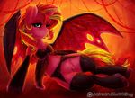  2016 bra clothed clothed_feral clothing demon digital_media_(artwork) dimwitdog equestria_girls equine female feral hair horn legwear lingerie long_hair mammal multicolored_hair my_little_pony one_eye_closed patreon pussy solo stockings sunset_shimmer_(eg) translucent transparent_clothing two_tone_hair underwear unicorn wings 