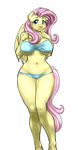  2016 blush clothing cutie_mark equine female fluttershy_(mlp) friendship_is_magic hair long_hair looking_at_viewer mammal my_little_pony navel panties pegasus pia-sama pink_hair simple_background solo underwear white_background wings yellow_skin 