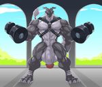  anthro balls big_penis exercise harness kardukk kartos kobold male muscular penis solo weightlifting workout 