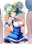  @_@ ascot bad_id bad_pixiv_id bow breasts daiyousei fairy_wings flying_sweatdrops green_hair hair_bow highres kasuka_(kusuki) large_breasts multiple_boys side_ponytail sin_sack skirt skirt_set tears touhou underbust wings wrist_cuffs 