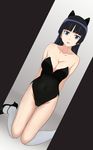  absurdres animal_ears black_hair blue_eyes breasts cat_ears cleavage covered_navel gokou_ruri highres kittysuit kneehighs long_hair looking_at_viewer medium_breasts mole mole_under_eye ore_no_imouto_ga_konna_ni_kawaii_wake_ga_nai solo white_legwear zhi_chou 