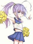  absurdres ahoge armpits braid cheerleader go_p highres hoshi_shouko idolmaster idolmaster_cinderella_girls long_hair midriff navel open_mouth outstretched_arm pink_eyes pom_poms ponytail silver_hair skirt solo very_long_hair vest 