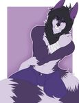  alpha_channel anthro black_hair black_nose canine chest_tuft clothed clothing countershading ear_piercing fur grey_eyes grin hair kammymau looking_at_viewer male mammal navel neck_tuft outline pants piercing purple_background purple_fur raised_eyebrow simple_background smile solo striped_tail teeth topless tuft wolf wrist_wraps 