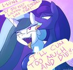  ! 2016 ahegao blue_hair dialogue duo english_text equine female feral friendship_is_magic hair horn kanashiipanda licking long_hair mammal multicolored_hair my_little_pony open_mouth porn_dialogue princess_celestia_(mlp) princess_luna_(mlp) saliva saliva_string sibling sisters teeth text tongue tongue_out unicorn 